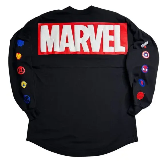 Marvel Logo Spirit Jersey Avengers Disney Parks Black/Red Adult Small - Picture 2 of 7